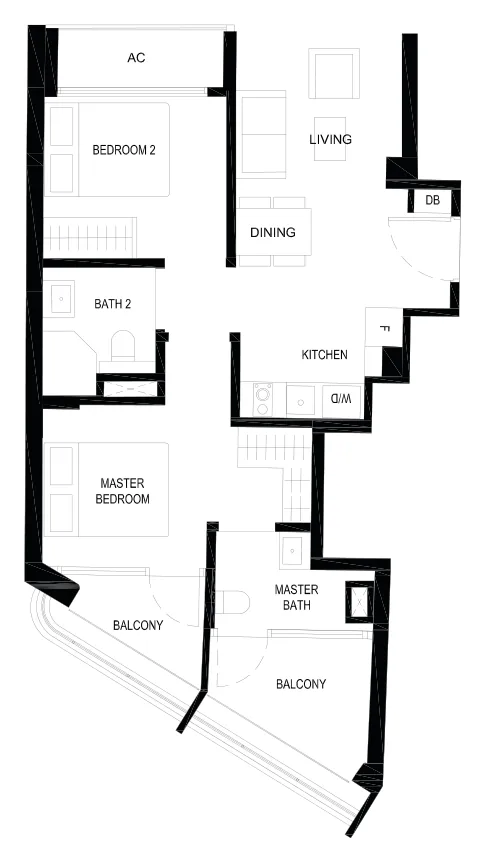 Floor plan of Duet @ Emily type B5, 2-Bedroom Premium (B5), 668 sq ft