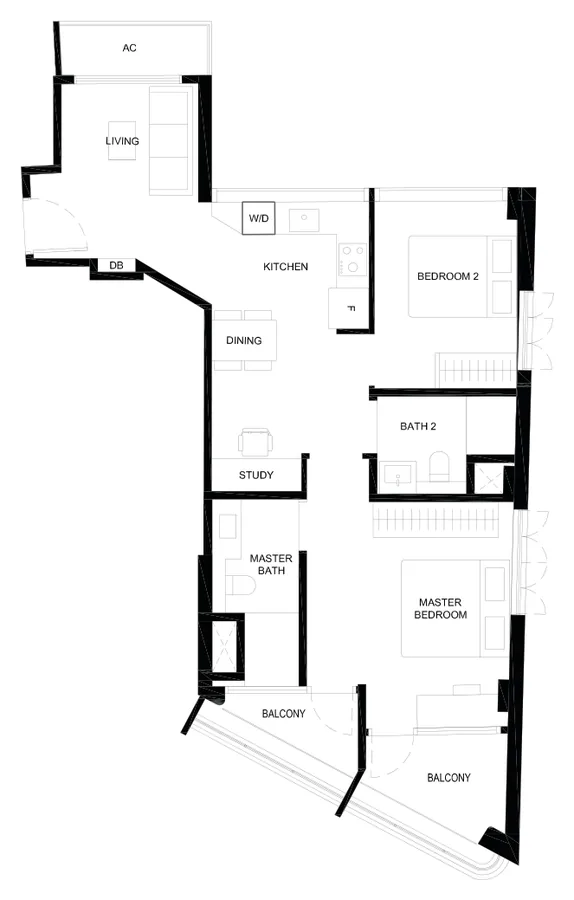 Floor plan of Duet @ Emily type B6, 2-Bedroom Premium (B6), 850 sq ft