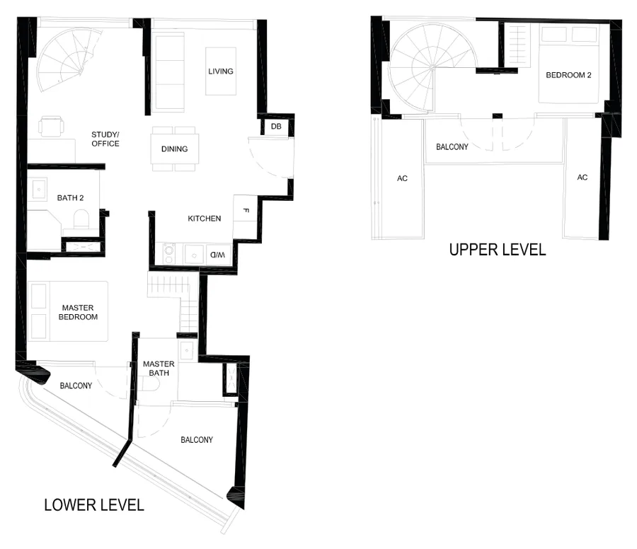Floor plan of Duet @ Emily type B7, 2-Bedroom Loft (B7), 936 sq ft