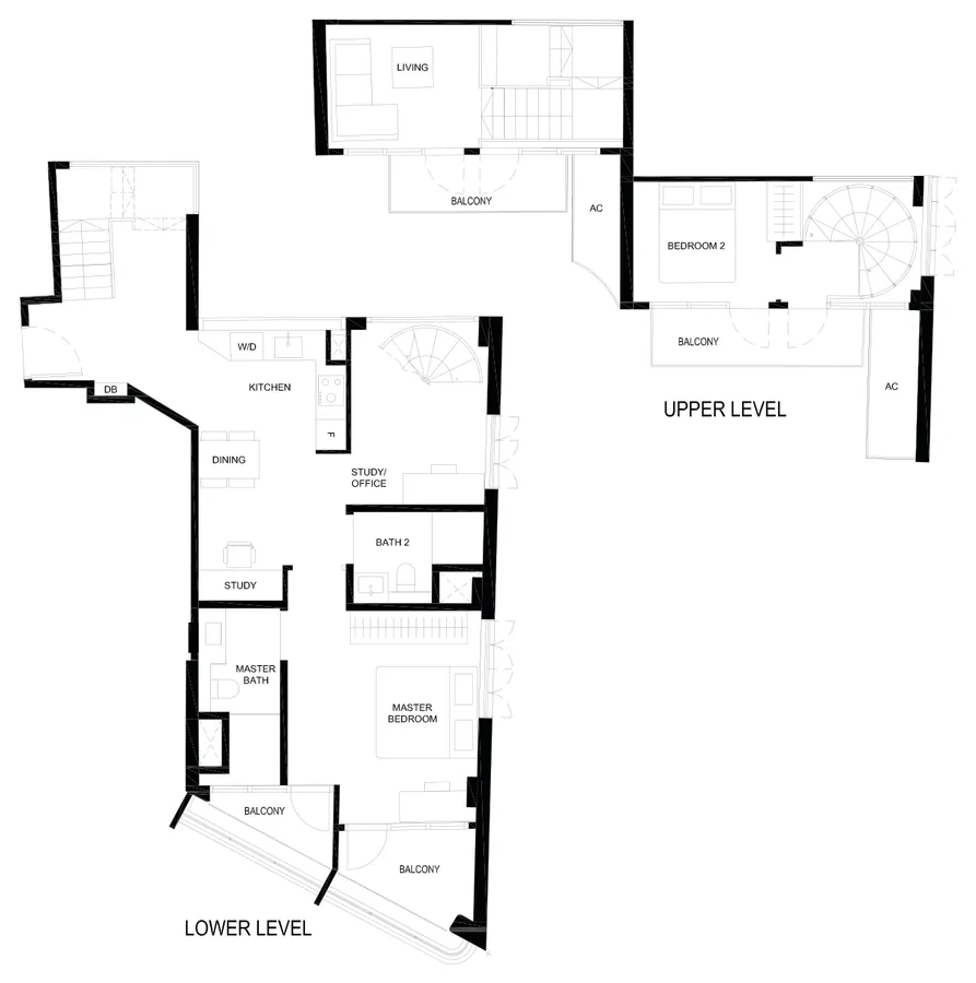 Floor plan of Duet @ Emily type B8, 2-Bedroom Loft (B8), 1,335 sq ft