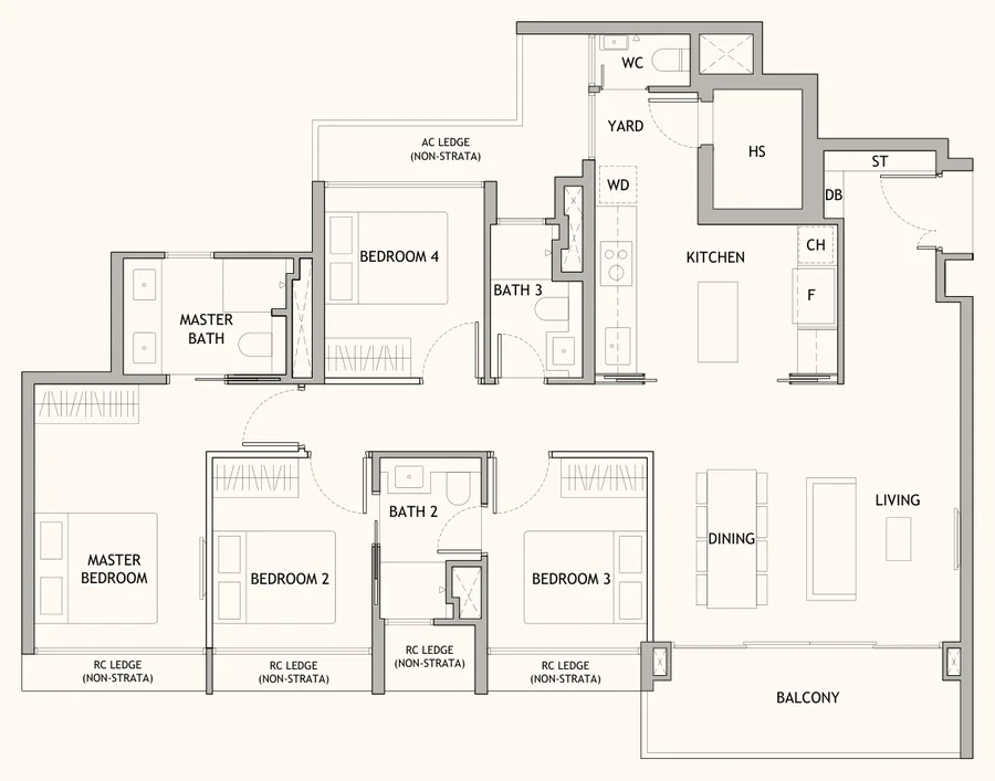 Floor plan of Dunearn House type DP2, 4-Bedroom Premium, 1,313 sq ft