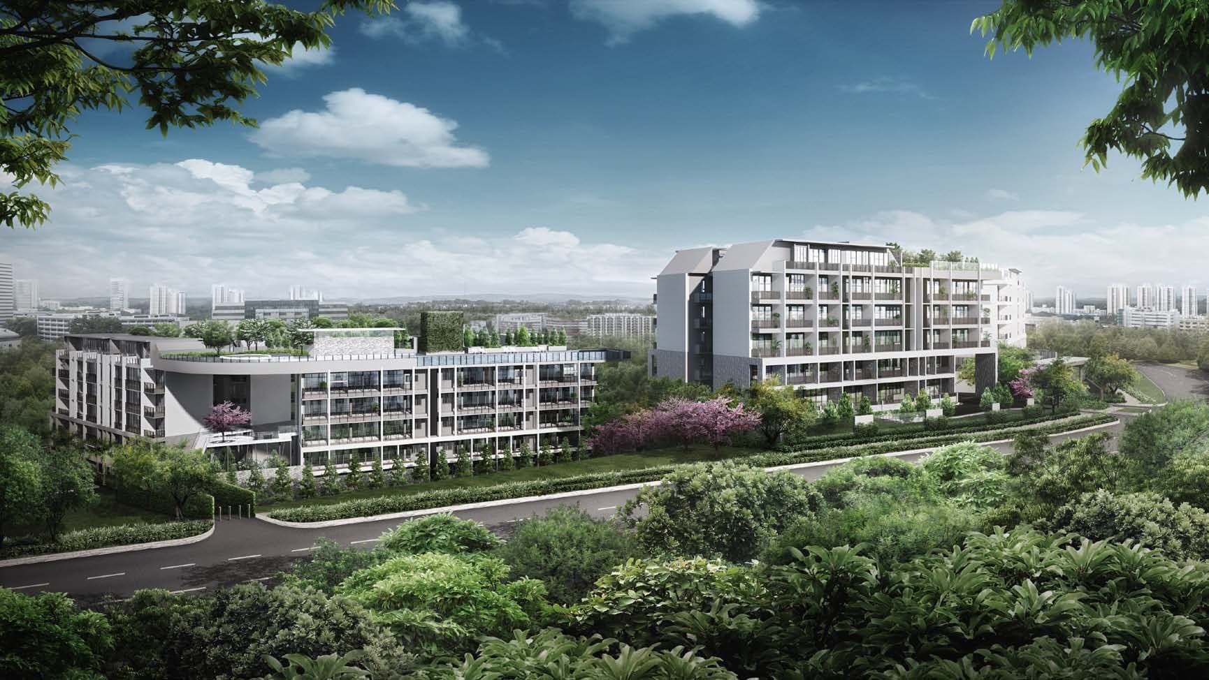 E Maison: the blocks on Braddell Road above the greenery