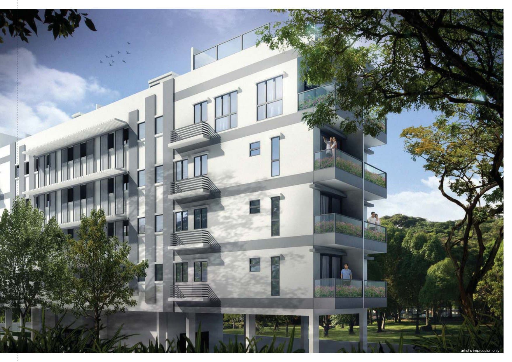 EiS Residences: the five-storey block with its roof-terrace penthouses on Haig Avenue