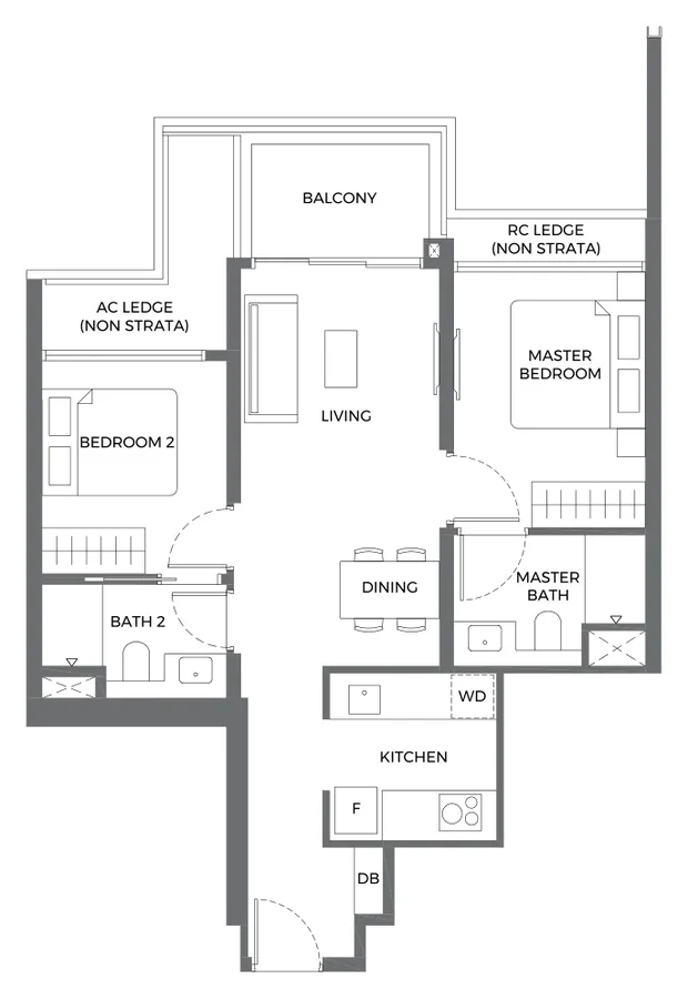 Floor plan of Elta type B4p, 2-Bedroom Premium, 700 sq ft
