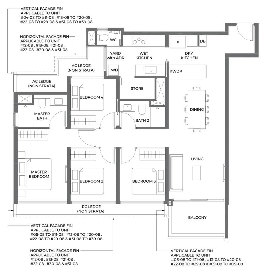 Floor plan of Elta type D1, 4-Bedroom, 1,184 sq ft