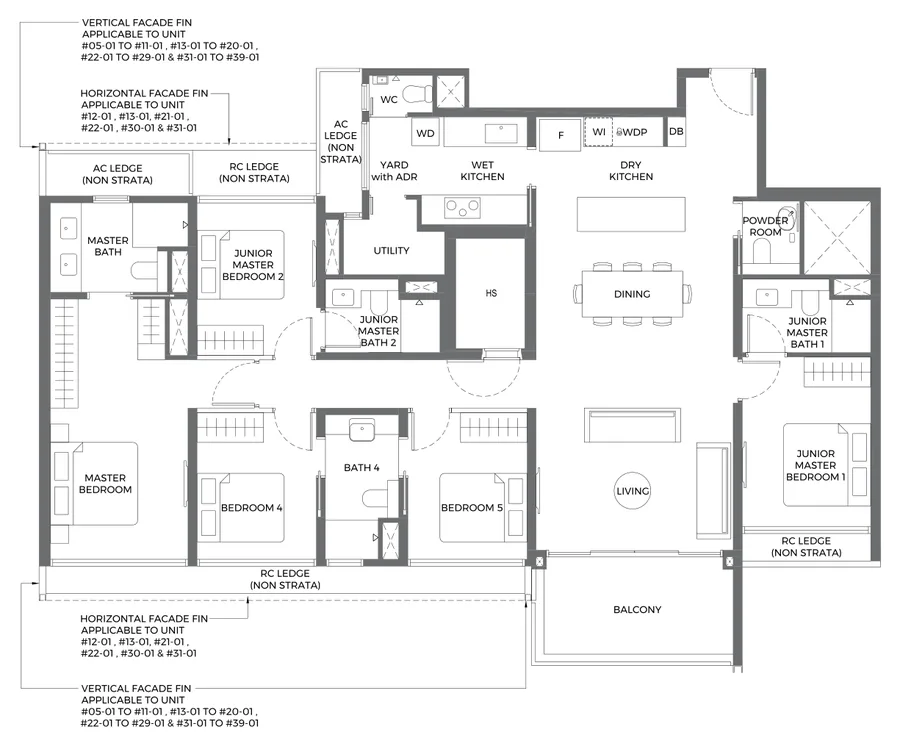 Floor plan of Elta type E1, 5-Bedroom, 1,776 sq ft