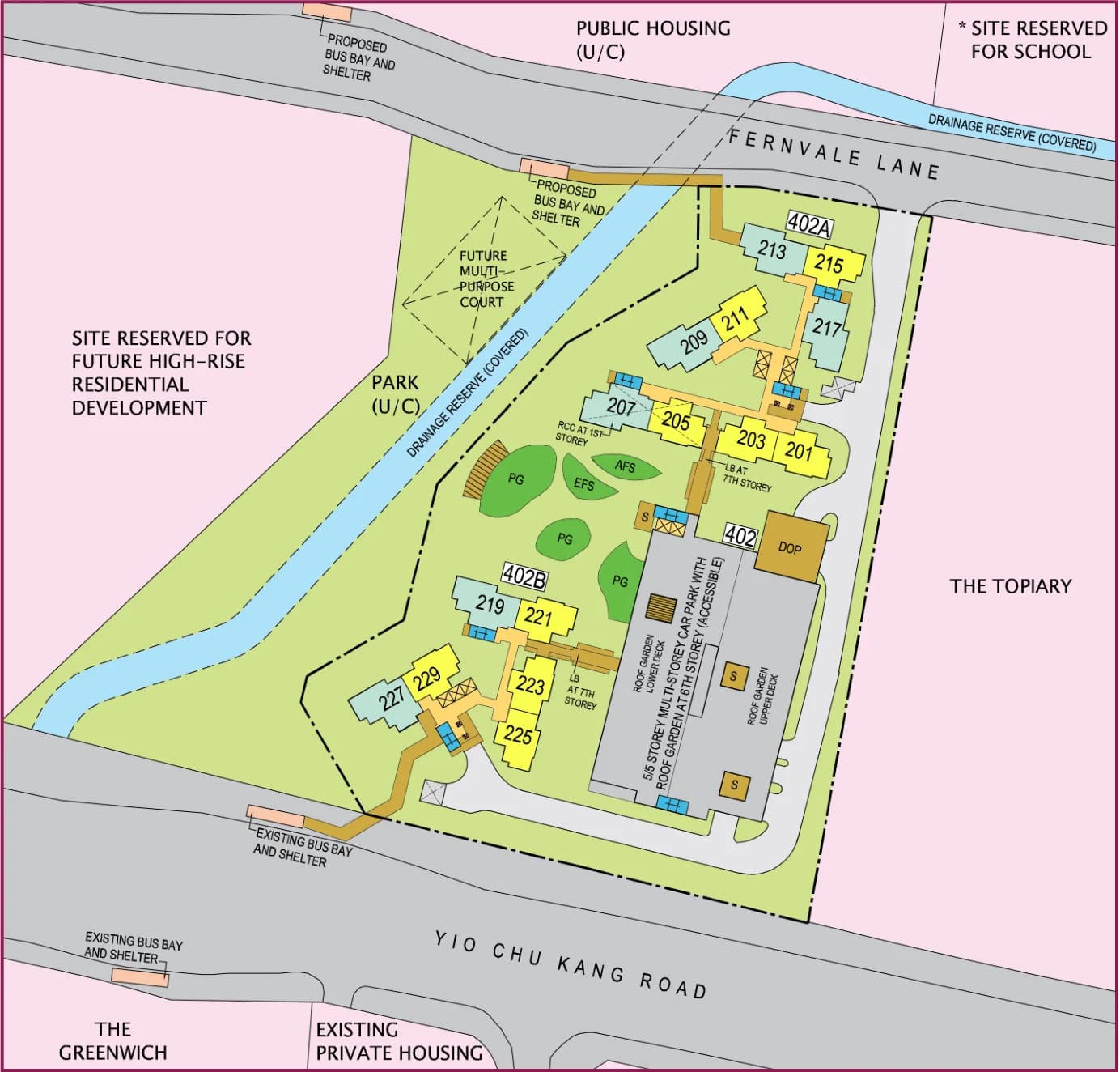 HDB site plan of Fernvale Acres, blocks 402A and 402B