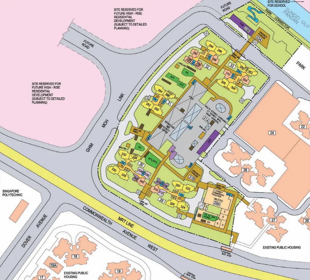 HDB site plan of Ghim Moh Edge, blocks 29, 30, 31, 32 and 33