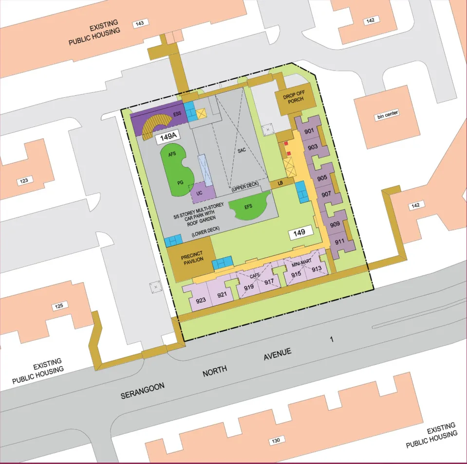 HDB site plan of Golden Ginger, blocks 149