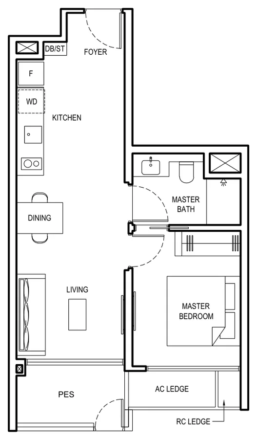 Floor plan of Grand Dunman type 1BR 3-PES, 1 Bedroom, 549 sq ft