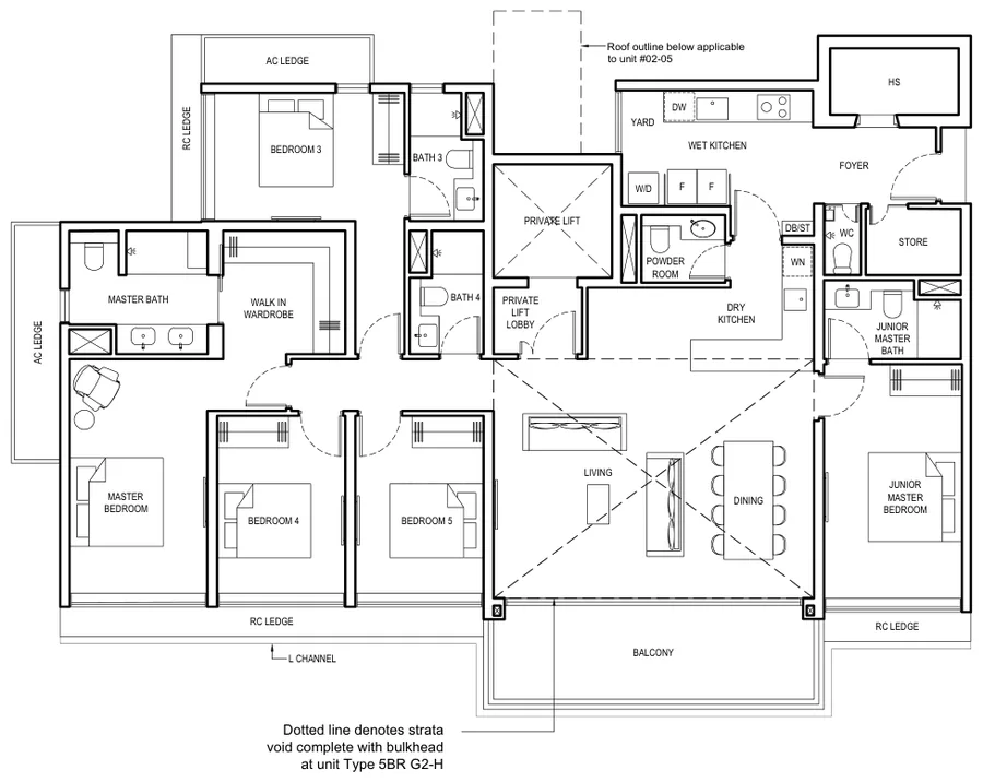 Floor plan of Grand Dunman type 5BR G2, 5 Bedroom (Grand), 2,131 sq ft