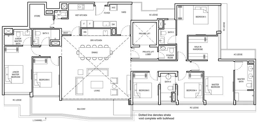 Floor plan of Grand Dunman type PH-7, Penthouse, 3,057 sq ft