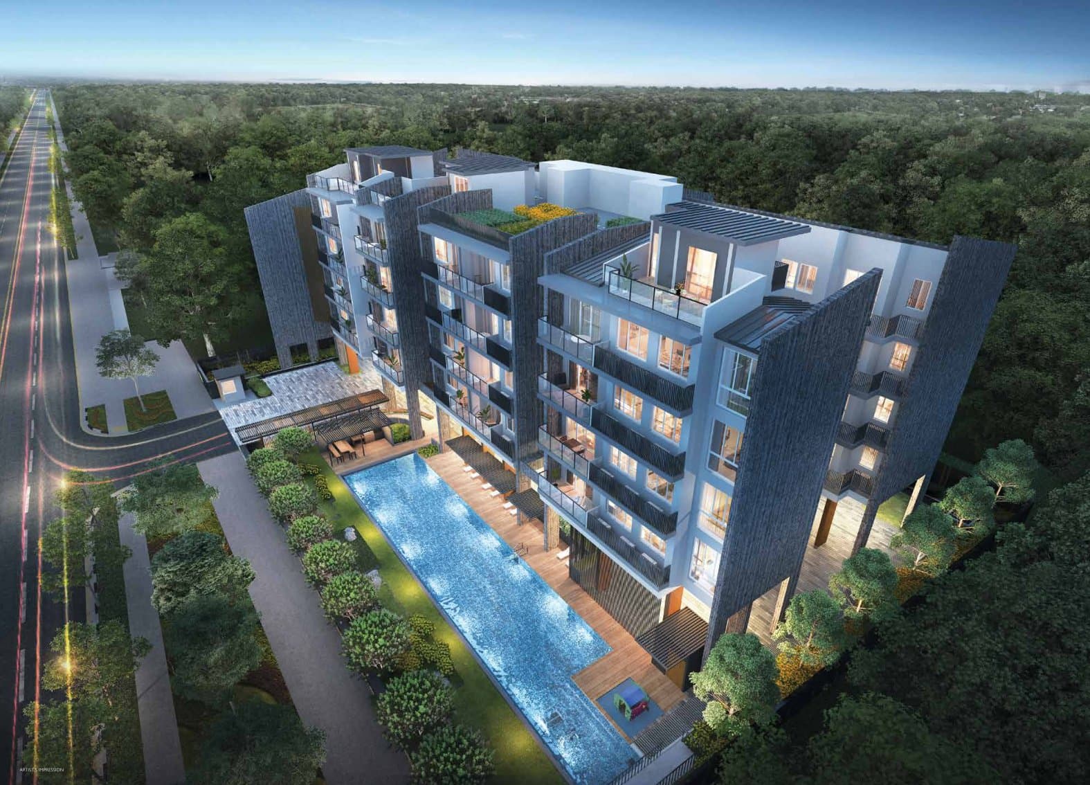 Infini @ East Coast: the 5-storey block above its lap pool, beside East Coast Road