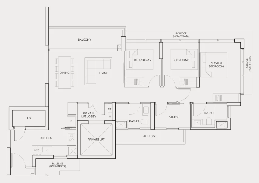 Floor plan of J'den type C(p), 3-Bedroom + Study (Premium), 1,259 sq ft