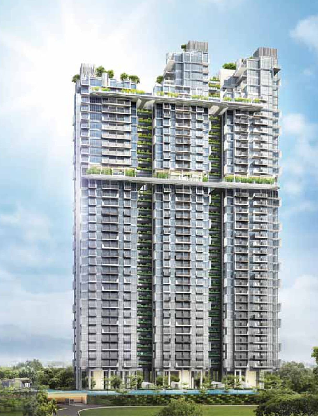 Artist's impression of J Gateway's Suites tower at Gateway Drive, Jurong East, with its sky garden at storey 24