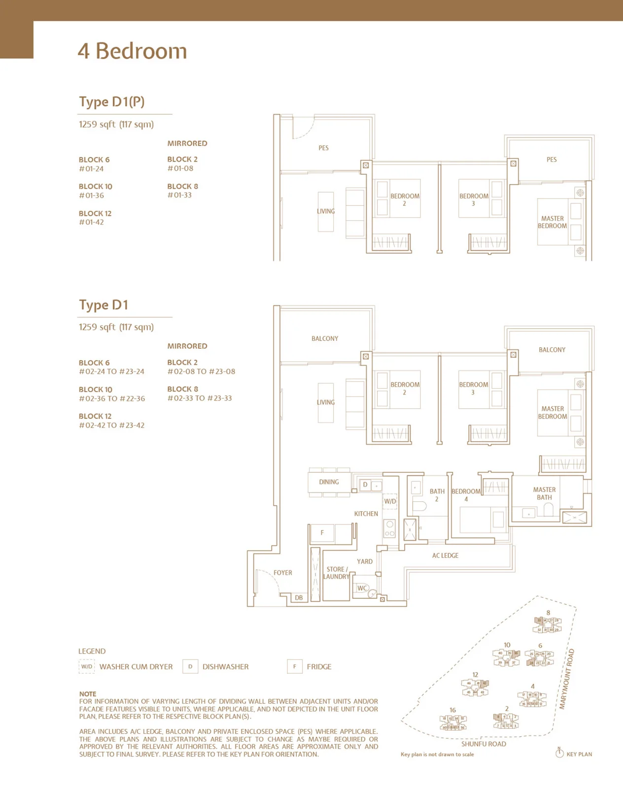 Floor plan of JadeScape type D1 / D1P, 4-Bedroom, 1,259 sq ft
