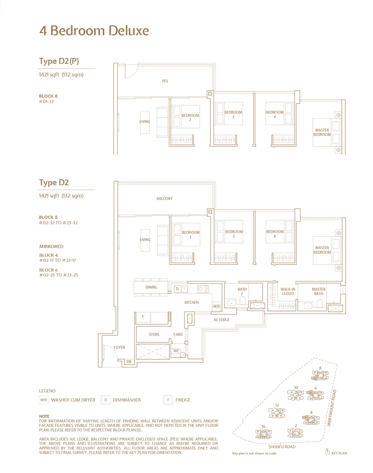 Floor plan of JadeScape type D2 / D2P, 4-Bedroom Deluxe, 1,421 sq ft