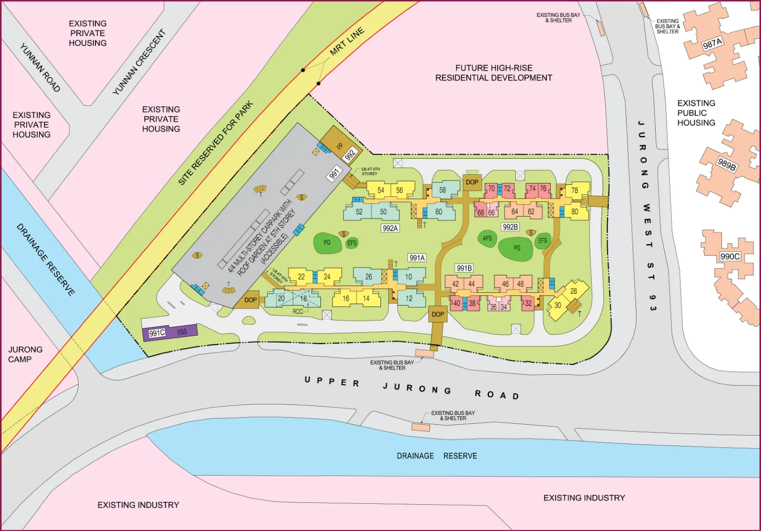 HDB site plan of Jurong West Jewel, blocks 991A, 991B, 992A and 992B