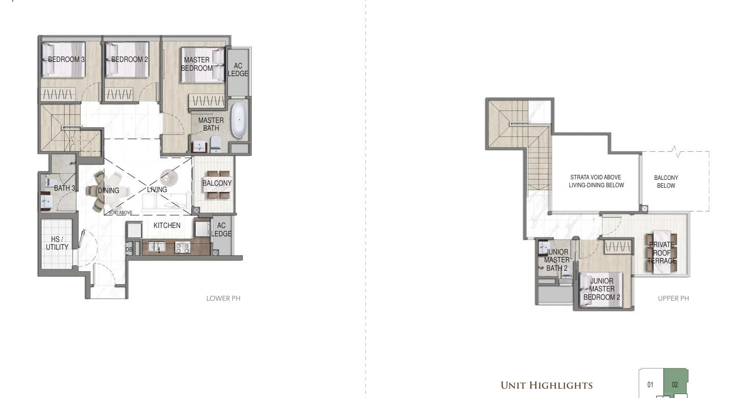 Floor plan of K Suites type A-ph, 4-Bedroom Penthouse, 1,389 sq ft