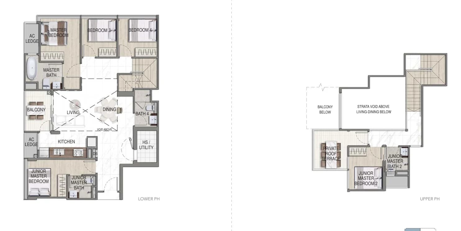 Floor plan of K Suites type B-ph, 5-Bedroom Penthouse, 1,625 sq ft