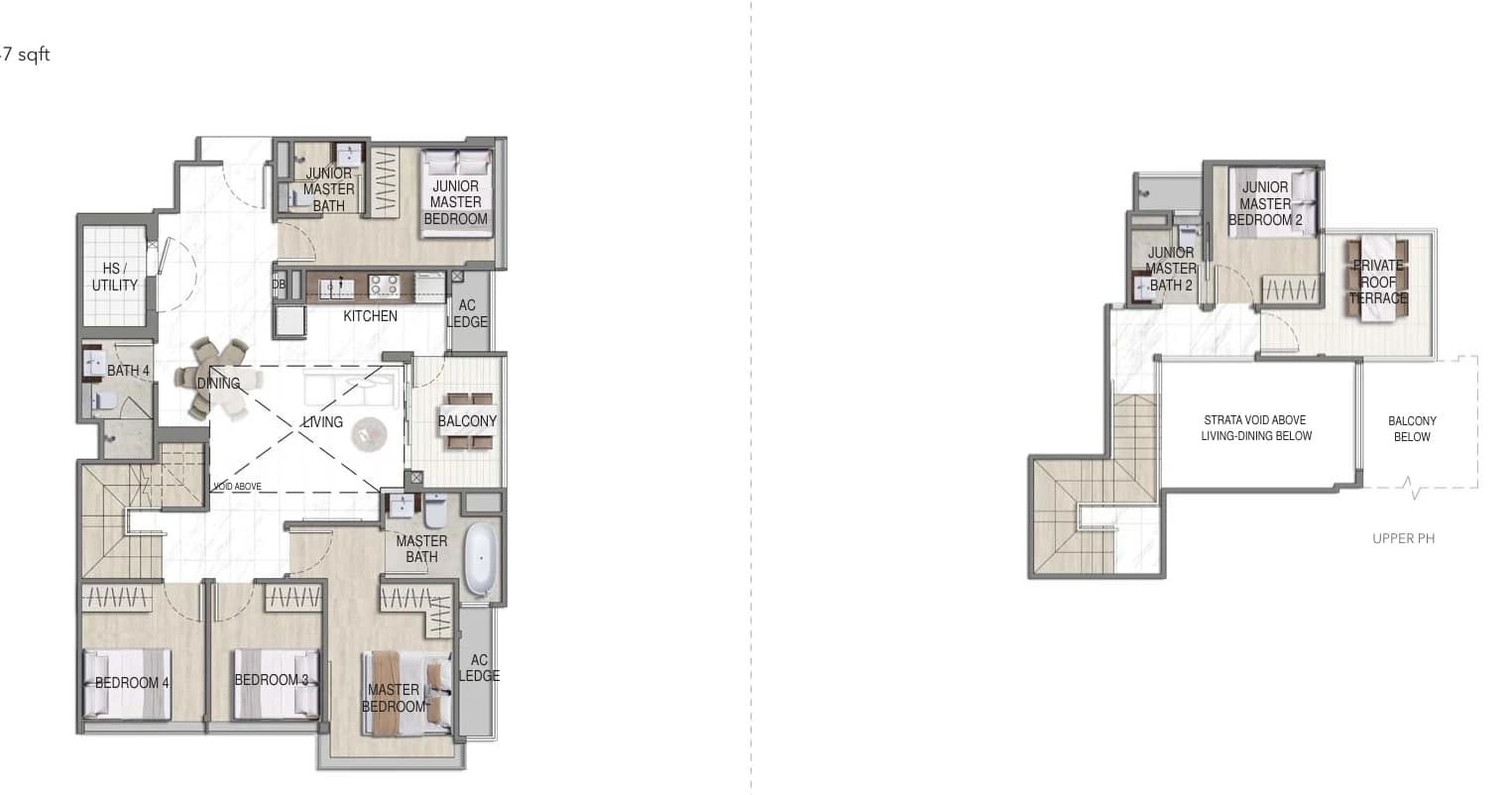 Floor plan of K Suites type C-ph, 5-Bedroom Penthouse, 1,647 sq ft