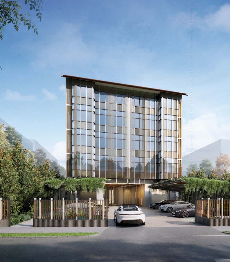 Artist's impression of K Suites: the 5-storey block behind its gate on Lorong K Telok Kurau