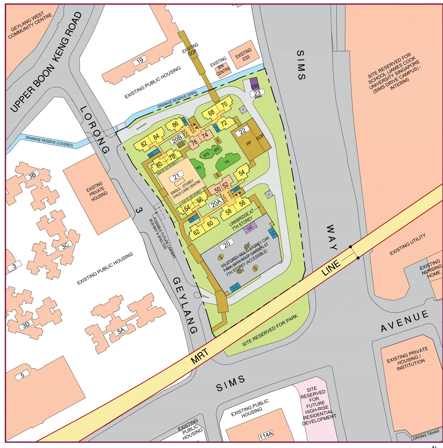 HDB site plan of Kallang Breeze, blocks 20A and 20B