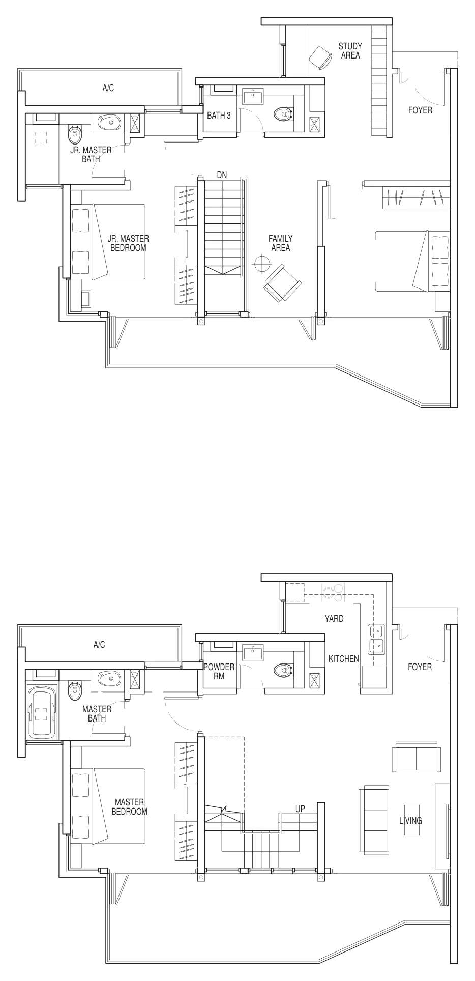 Floor plan of Kallang Riverside type 4A-2, 3-Bedroom + Study + Family (Maisonette), 1,970 sq ft