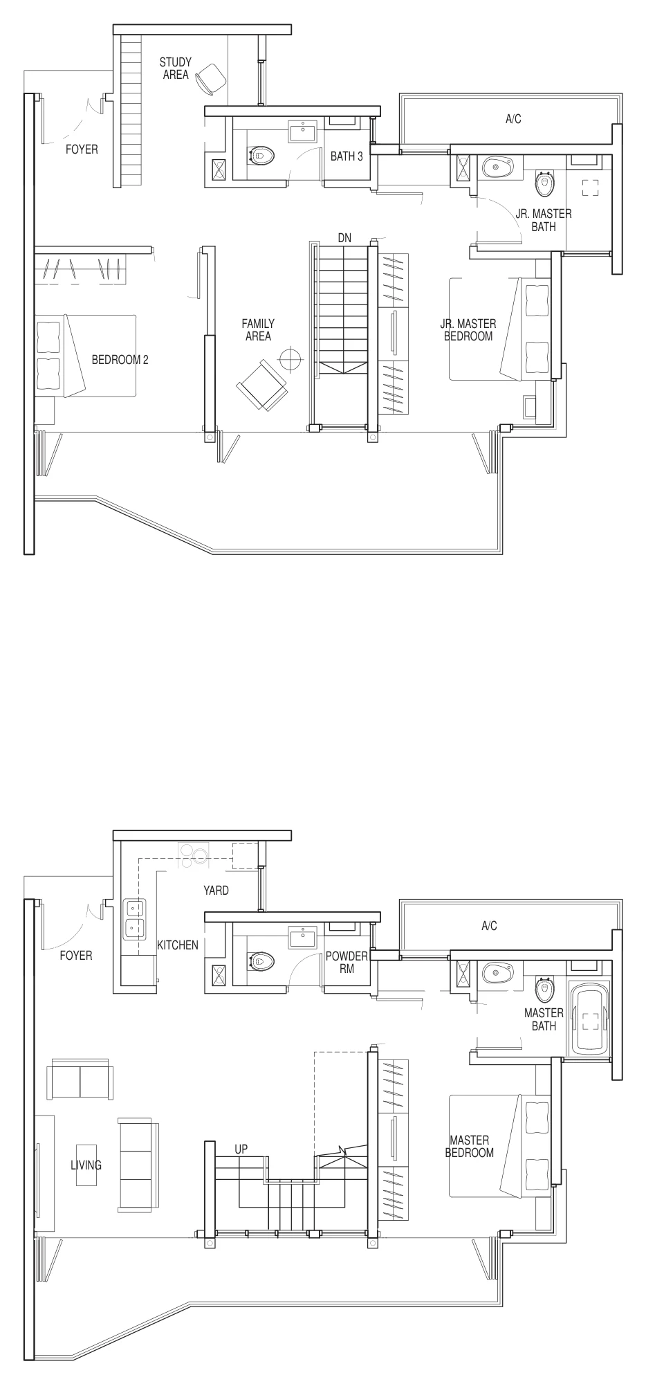 Floor plan of Kallang Riverside type 4A-3, 3-Bedroom + Study + Family (Maisonette), 1,970 sq ft