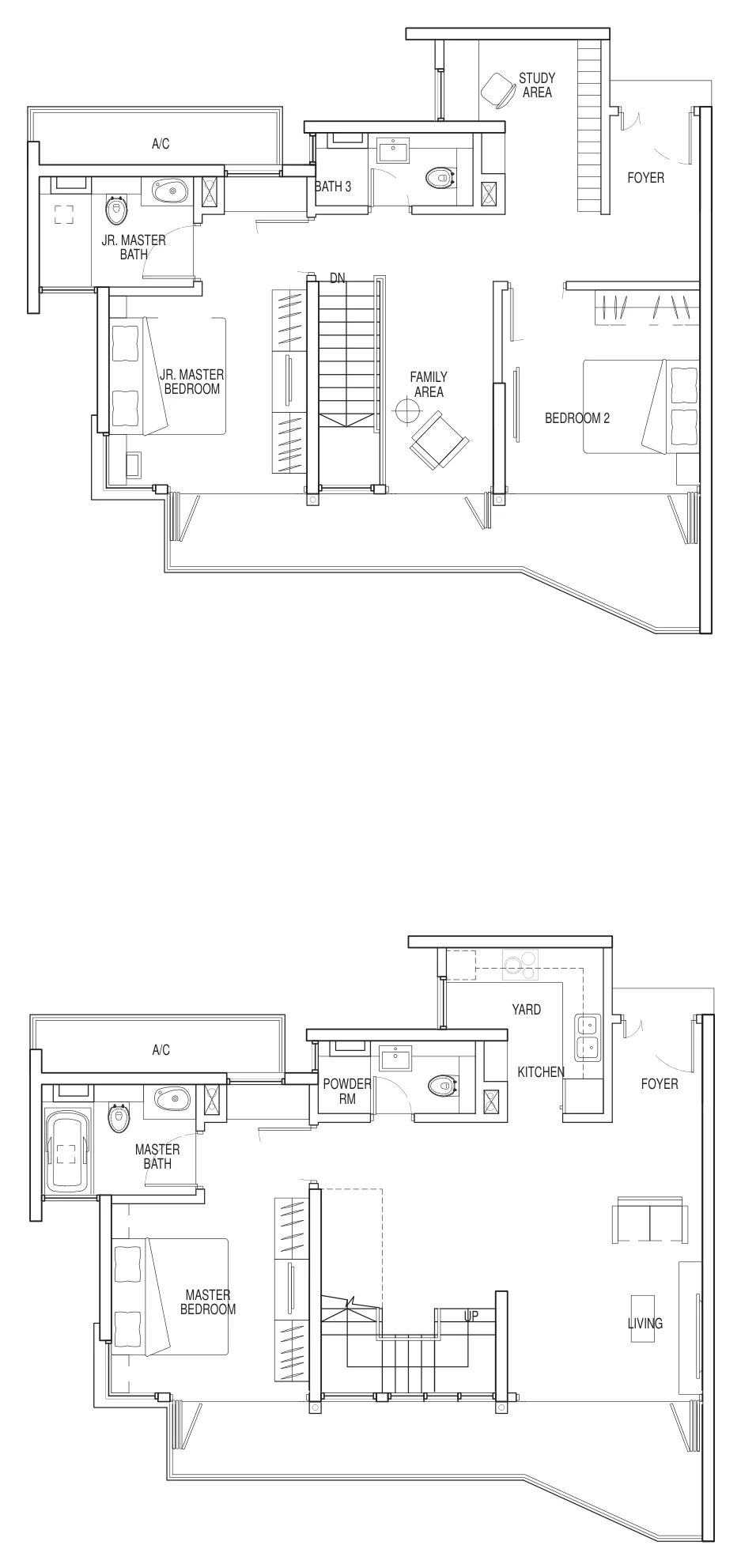 Floor plan of Kallang Riverside type 4A-4, 3-Bedroom + Study + Family (Maisonette), 1,916 sq ft