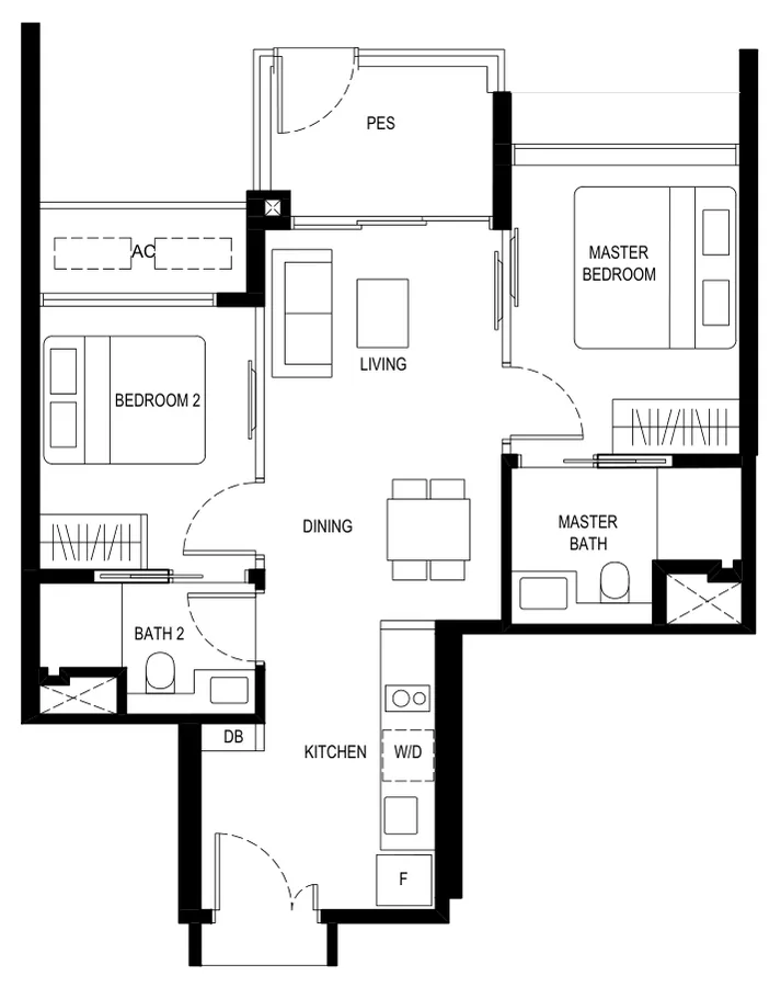 Floor plan of Kassia type (2)a1, 2 Bedroom, 656 sq ft