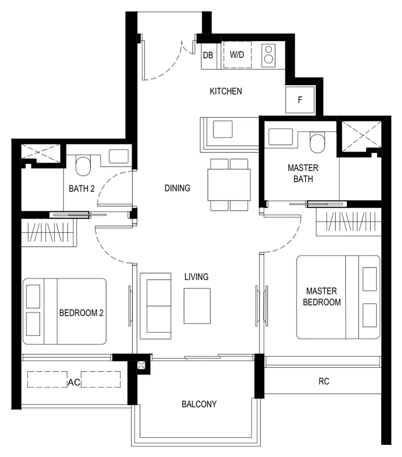 Floor plan of Kassia type (2)b, 2 Bedroom, 656 sq ft