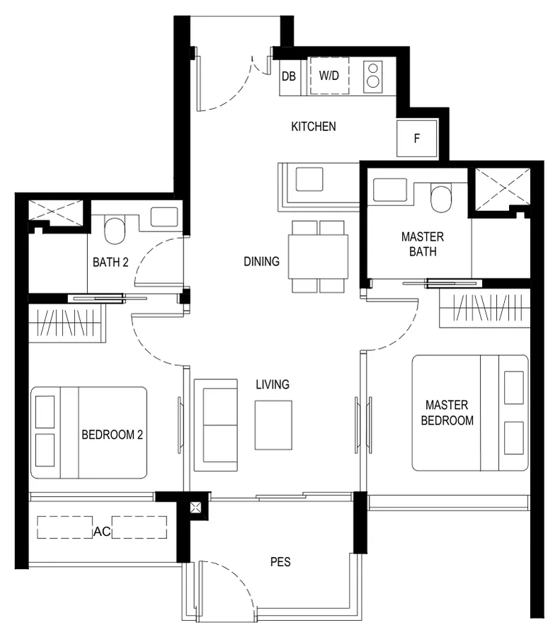 Floor plan of Kassia type (2)b1, 2 Bedroom, 656 sq ft