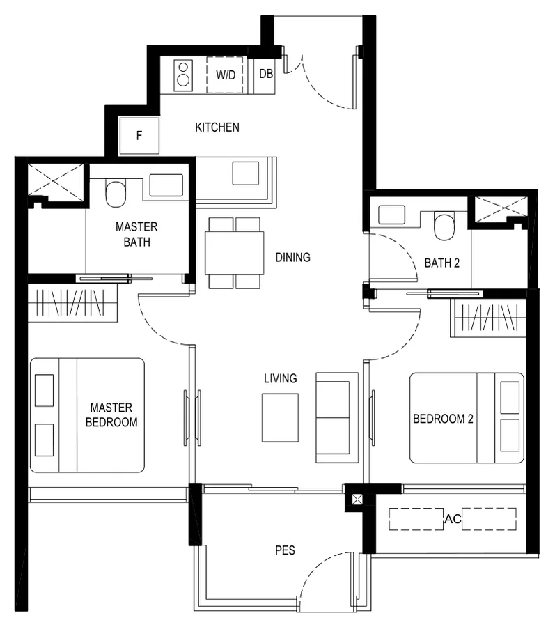 Floor plan of Kassia type (2)c1, 2 Bedroom, 656 sq ft