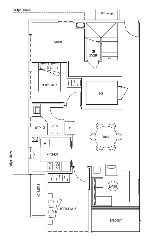 Floor plan of Kovan Jewel type PH6, 4-Bedroom + Study penthouse with attic (Penthouse Plus), 1,991 sq ft