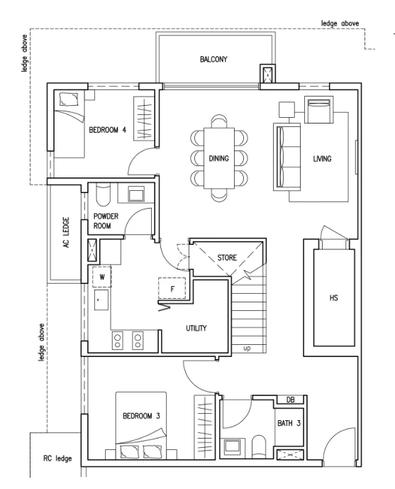 Floor plan of Kovan Jewel type PH7, 4-Bedroom penthouse with attic (Penthouse Deluxe), 2,153 sq ft