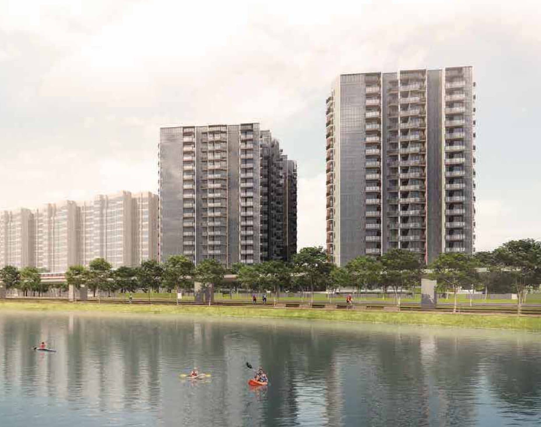 Artist's impression of Lake Grande: towers beside Jurong Lake seen from the water