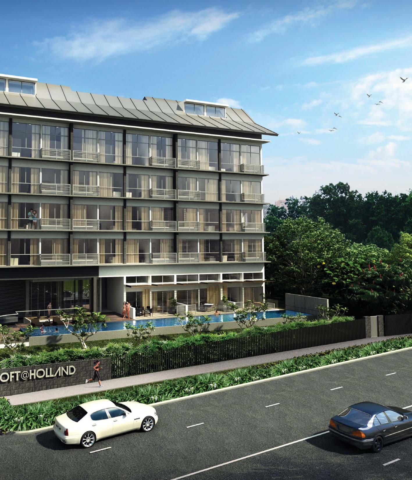 Loft @ Holland: the five-storey block and pool on Holland Road