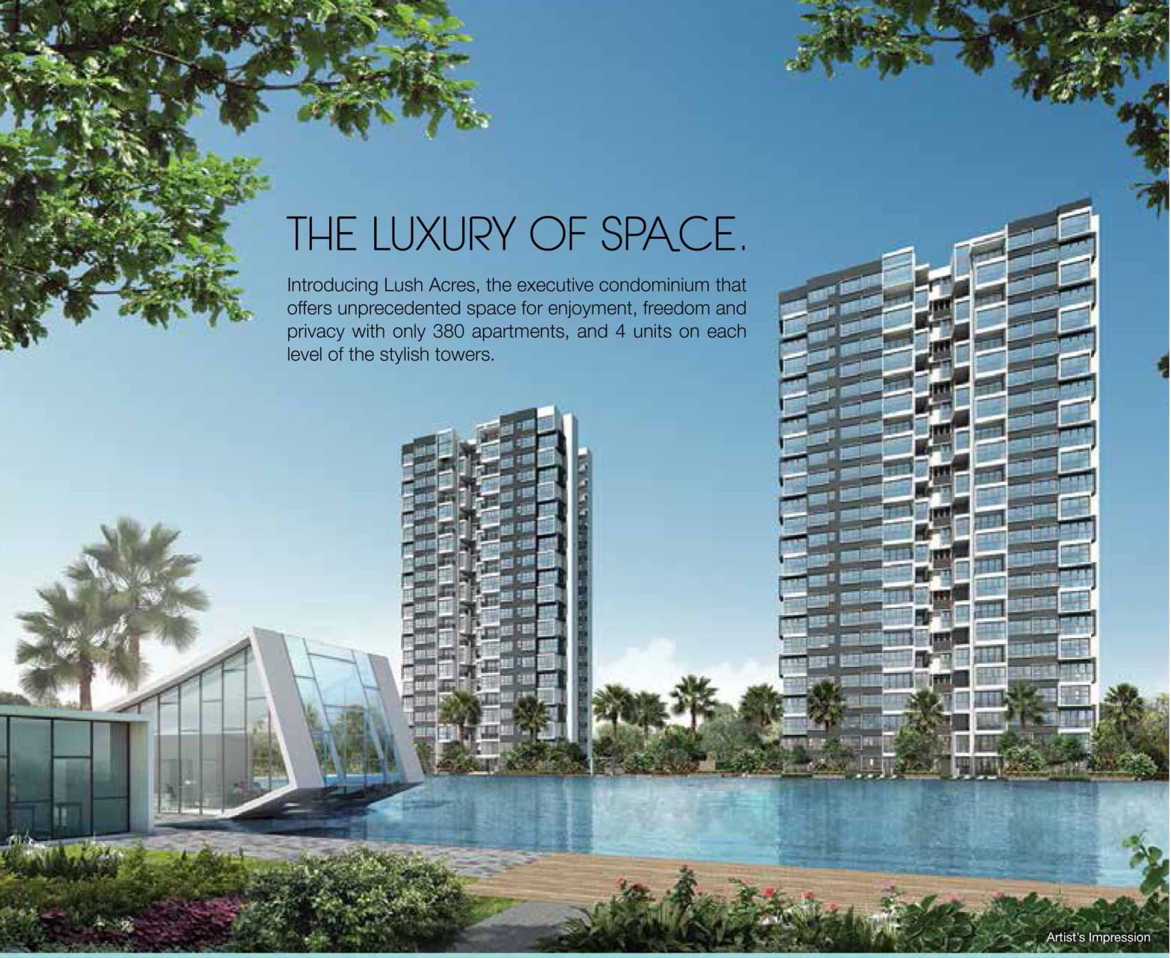 Lush Acres, artist's impression: two towers beside the pool and clubhouse