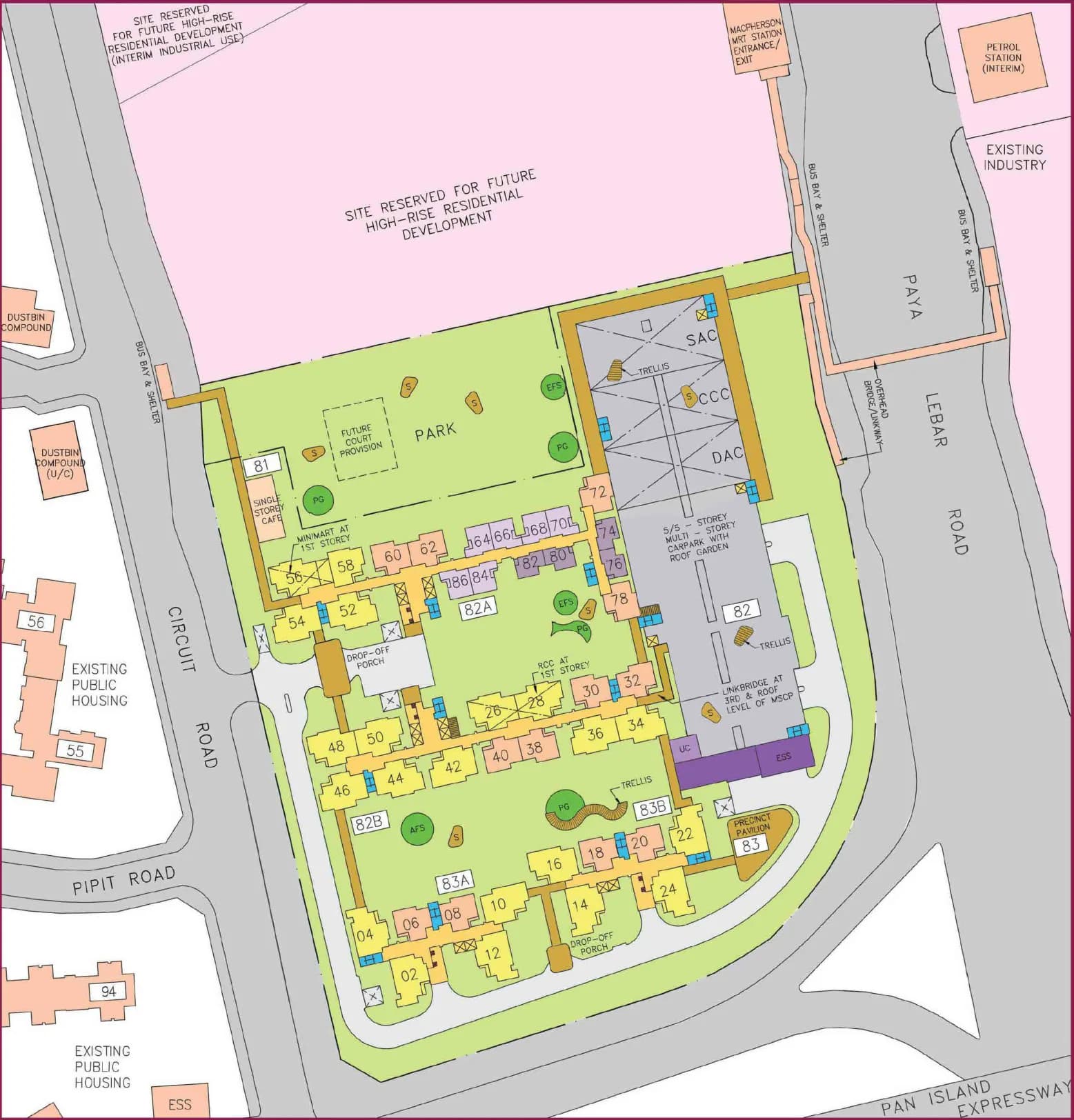 HDB site plan of MacPherson Spring, blocks 82A, 82B, 83A and 83B