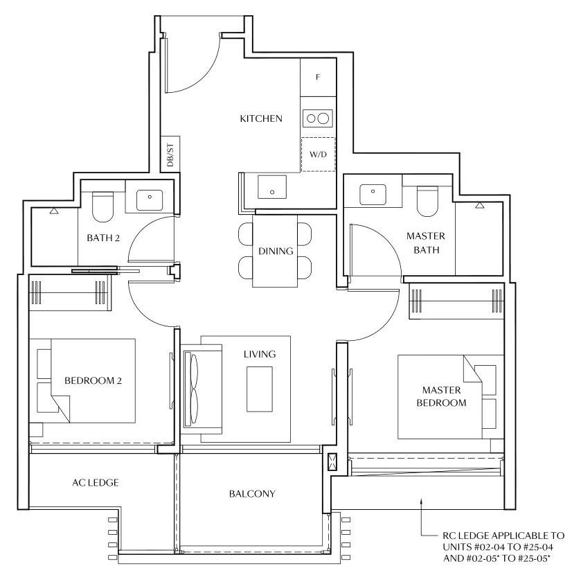 Floor plan of Meyer Blue type BP1, 2-Bedroom Premium, 667 sq ft