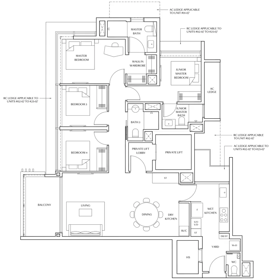 Floor plan of Meyer Blue type DP2, 4-Bedroom Premium (with Private Lift), 1,518 sq ft