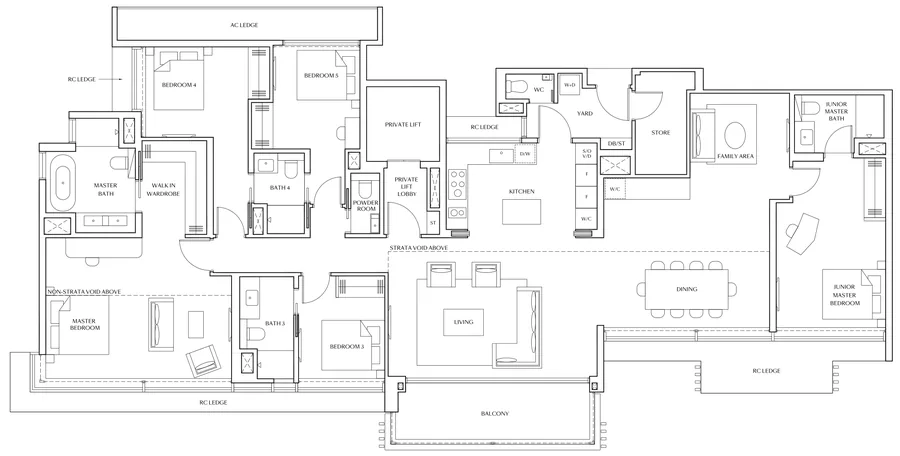 Floor plan of Meyer Blue type PH1, Penthouse, 2,992 sq ft