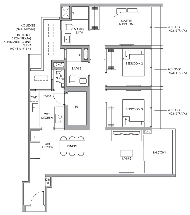 Floor plan of Narra Residences type C8P, 3-Bedroom Premium, 1,023 sq ft