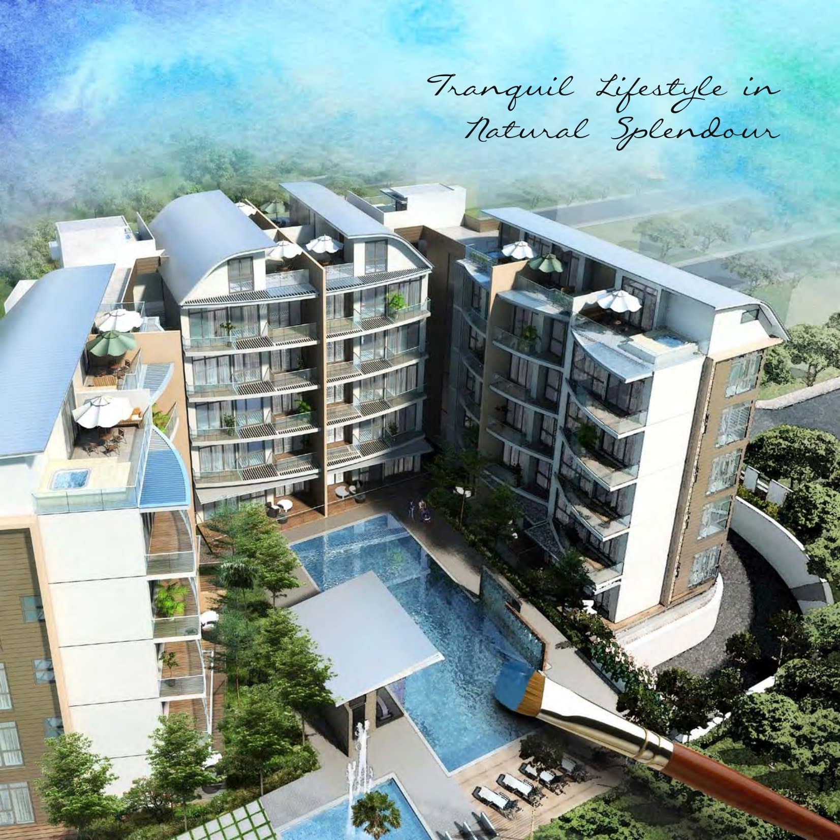 Naung Residence: low-rise blocks with curved roofs around a pool off Upper Serangoon Road
