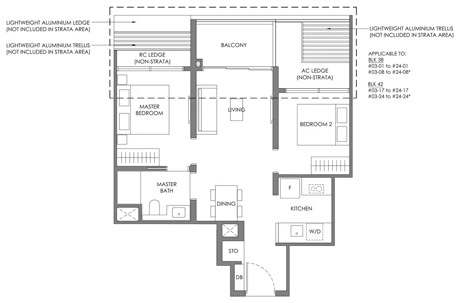 Floor plan of Nava Grove type B, 2-Bedroom, 624 sq ft