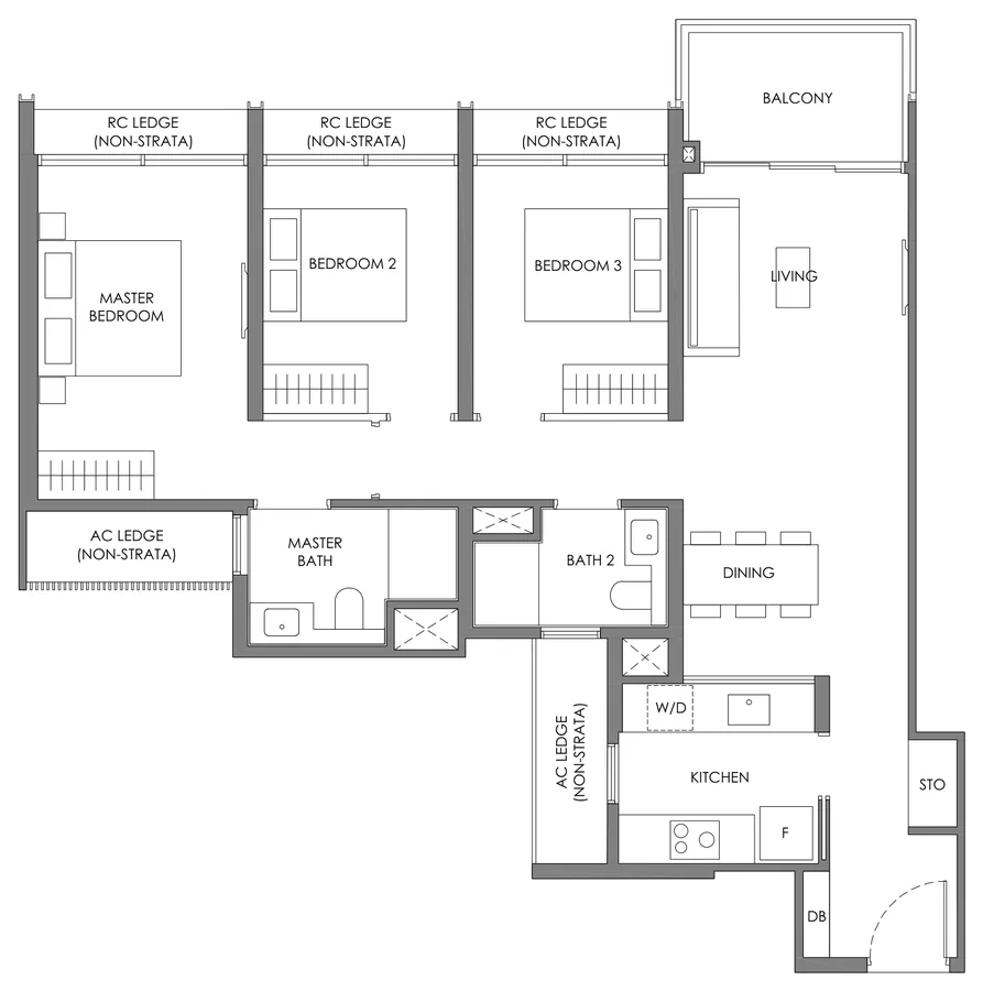 Floor plan of Nava Grove type C-3, 3-Bedroom, 990 sq ft