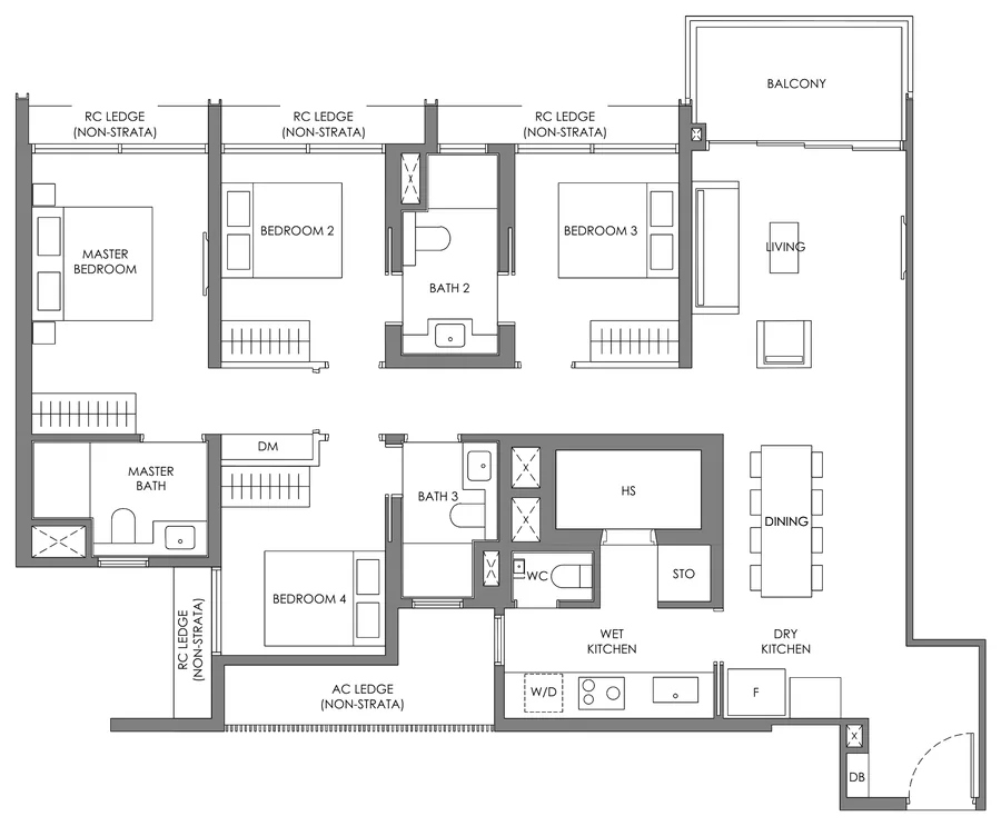 Floor plan of Nava Grove type D-2, 4-Bedroom, 1,335 sq ft