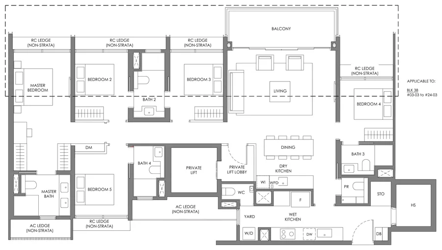 Floor plan of Nava Grove type E, 5-Bedroom Premium + Private Lift, 1,722 sq ft