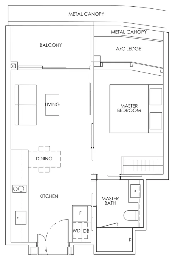 Floor plan of Newport Residences type A5, 1-Bedroom, 495 sq ft